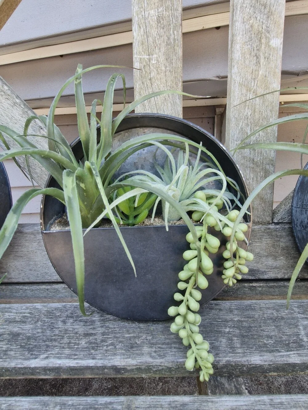 Hobby Lobby Set of 3 Metal Half Moon Wall Planters w/ Faux Succulents Home Decor